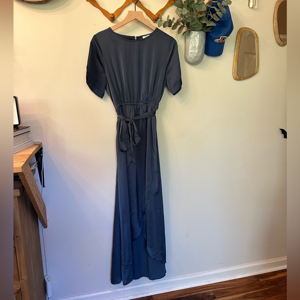 Satin-Texture Split Hem Maxi Dress - MEDIUM - French Blue